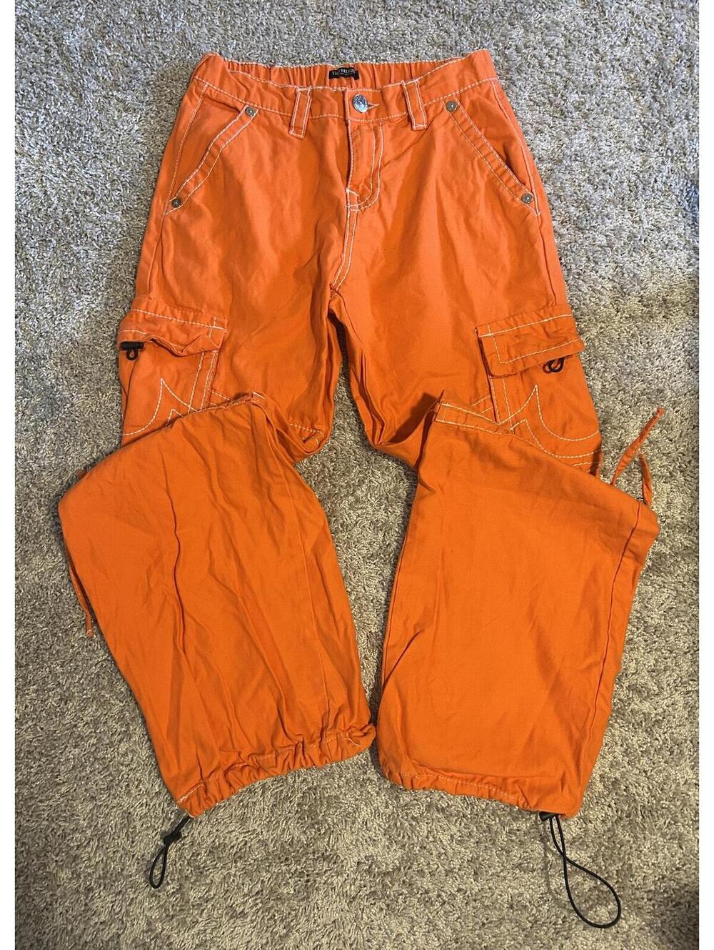 True Religion Orange Cargo Pants Size 24